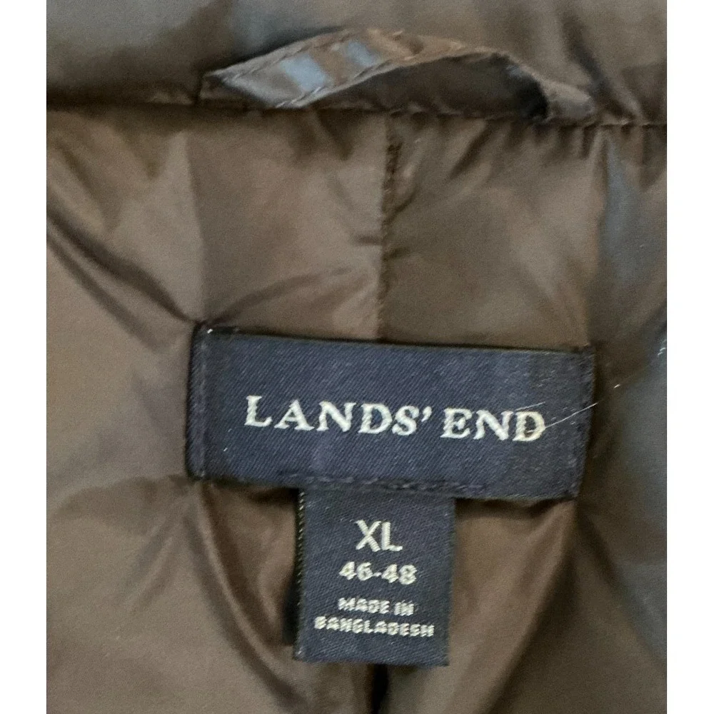 Lands End Down Puffer Vest XL Brown 80/20 Down Feather Quilted Winter Jacket Men